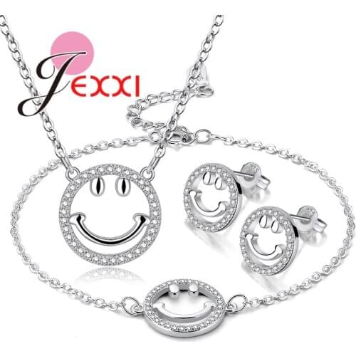 Fashion 925 Sterling Silver Jewelry Set For Women Ladies Simple Casual Image Pendant Necklace Stud Earring Bracelet Bangles Set