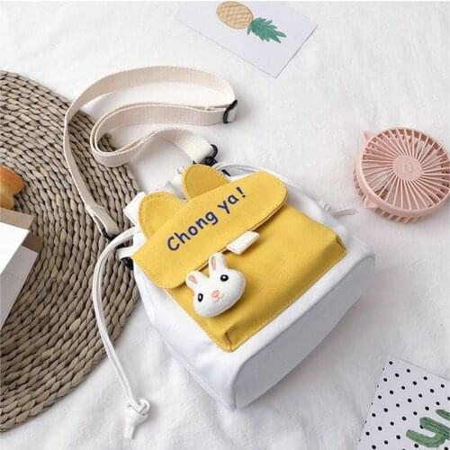 Handbag Women Casual Kawaii Wallets Fashion Shopper Mini Bags Cute Korean Style Cartoon Drawstring Letters Canvas Crossbody Bags