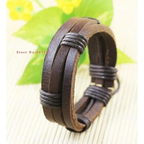 6Pcs/lot Wrap Leather Bracelets & Bangles Unisex Braided Rope Fashion Man Jewelry bileklik Pulseira De Couro Masculina femme