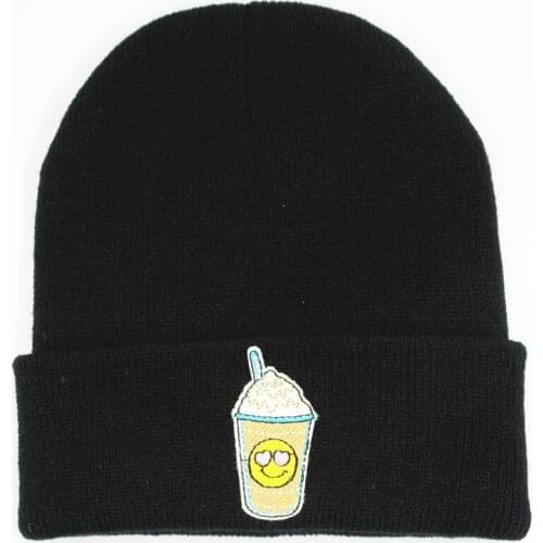 LDSLYJR Cartoon milk embroidery Cotton Thicken knitted hat winter warm hat Skullies cap beanie hat for men and women 117