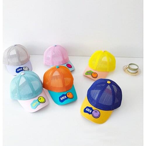 Summer Baby Baseball Caps Breathable Mesh Hats For Kids Boys Girls Cartoon Smile Pattern Toddler Hats