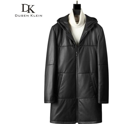 Men Genuine Leather Jackets Leather Down Coats Winter Warm Long Hooded Coat Sheepskin+Duck Down 5XL 1872