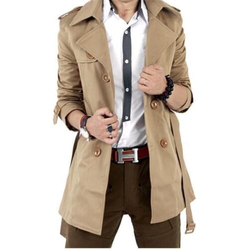 Black khaki men long trench coats Double breasted mans jackets and coats Slim England famous brand 2020 long pea coats men 2XL