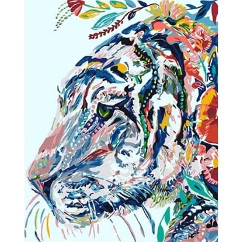 Painting By Numbers DIY Dropshipping 50x65 60x75cm Colorful Flower Tiger Animal Canvas Wedding Decoration Art picture Gift