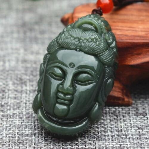 Natural Green HETIAN Jades Pendant Necklace Carved Guanyin Bodhisattva Patron saint Pendant Mens Nephrite Jades stone Jewelry