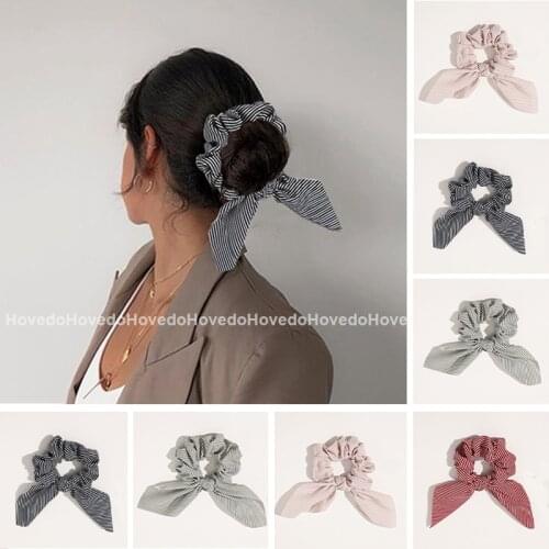 New Bowknot Hair Scrunchies Striped Hair Ties for Girls Ponytail Holder Elastic Hair Bands Hair Ropes Headwear Hair Accessories
