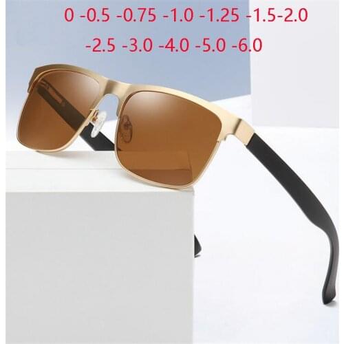Metal TR90 Myopia Lens Square Prescription Sunglasses Men Polarized Spring Leg Nearsighted Spectacle Male 0 -0.5 -0.75 To -6.0