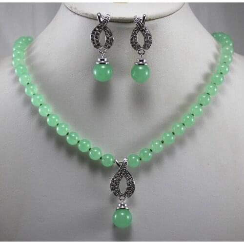 Wholesale/retail Womens semi-precious green stones jadesNecklace earring set