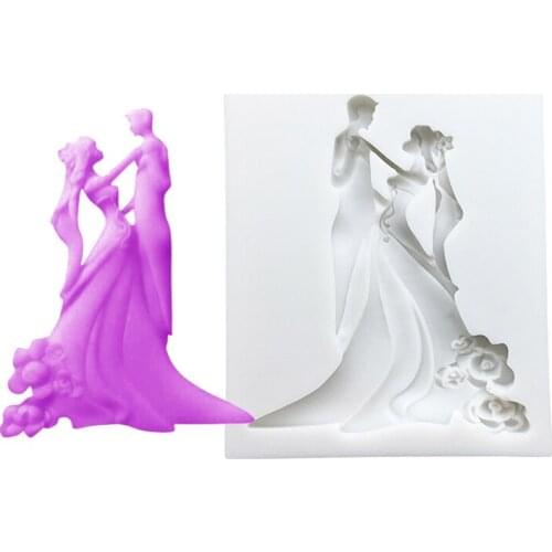 Wholesale 10 pcs Bride Bridegroom Wedding Dance Shape Silicone Sugarcraft Cupcake Baking Mold Fondant Cake Decorating Tools