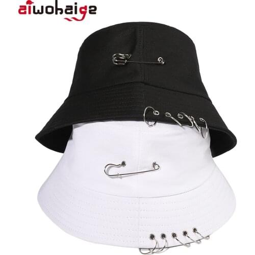 Pure Color Bucket Hats Womens Cap Summer Outdoor Shade Mens Hats Metal Decoration Leisure Trend Hip-hop Fishermans Hat 2021