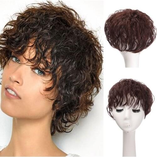 PAGEUP Natural Color Real Human Hair Topper Wig For Women Breathable Hair net Base With Bangs Clip In Hair Toupee Hairpiece