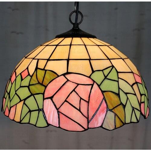 12inch European style Tiffany color glass pink romantic rose pendant light bedroom bedroom dining room