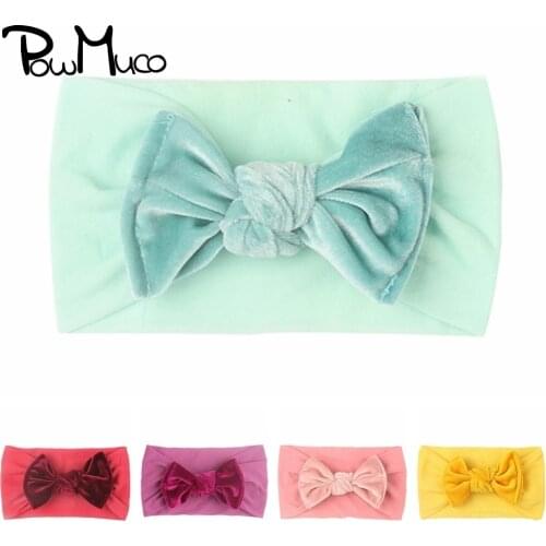 Powmuco 18*9 CM Baby Girls Soft Skin-friendly Elastic Nylon Hairband Fashion Handmade Bowknot Infant Headband Cute Bows Headwear