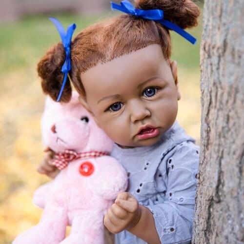 22Inch About 55CM Realistic Reborn Baby Doll Blue eye and Brown haired Full Vinyl America Dolls Girl Baby Crooked Mouth Kid Toy