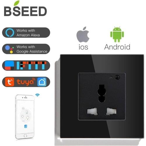 BSEED Multifunction Wifi Wall Socket Smart Outlet Black White Gloden Colors Crystal Panel 13A Power Socket Support For Tuya App