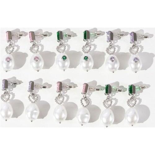 Europe and United States irregular diamond-setting trend lady irregular freshwater pearl pink green diamond-encrusted earrings