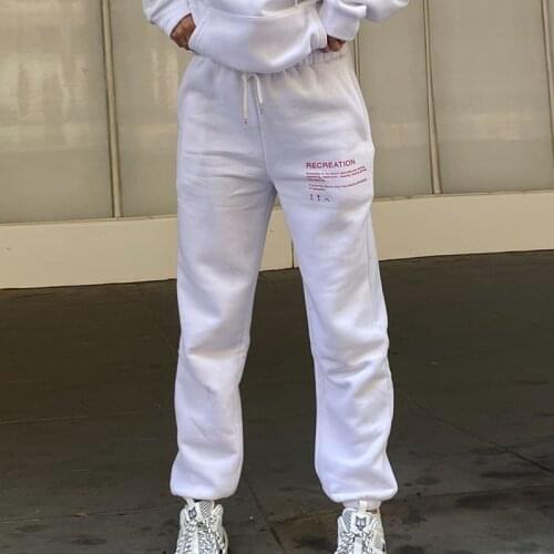 2021 Casual Letter Printed Sweatpant Women Gray Drawstring Elastic Waist Trousers Lady White Cotton Leisure Homewear