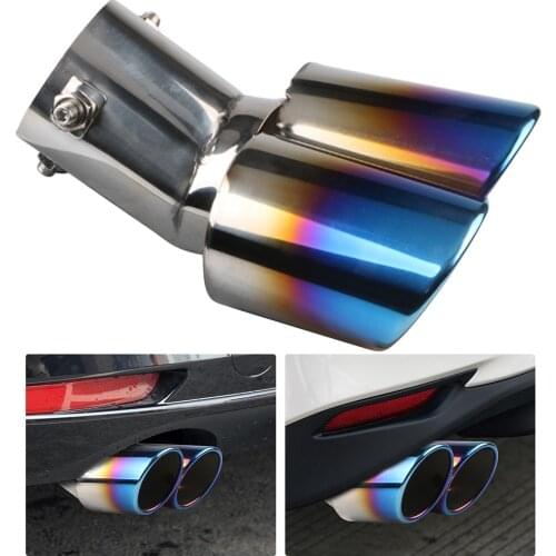 Blue Car Exhaust Tip Burnt Rolled Edge Stainless Steel Dual Outlet Auto Muffler Outdoor Anti-resistance Repairing Parts