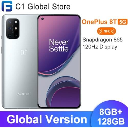 Global Version OnePlus 8T 8 T OnePlus 8GB 128GB Display 6.55" 120Hz Snarpdragon 865 Smartphone Warp Charge 65 Support NFC