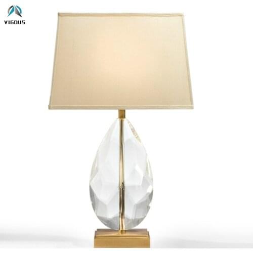 Modern Lustre K9 Big Crystal Table Lamp Square Fabric Lampshades Led Desk Lamp for Study Room Bedroom Plate Gold Metal Lamparas