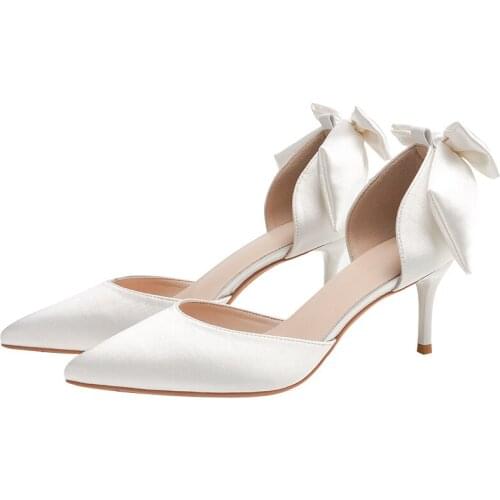 Wedding Shoe Summer 2021 Womens White Design Niche High Heels French Bride Bridesmaid Shoe with Slim Heel and Bow
