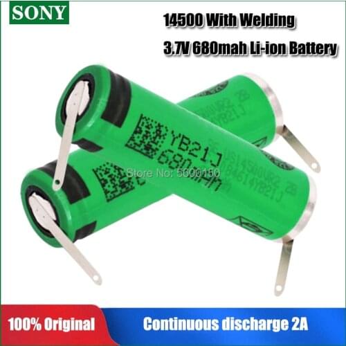 SONY High Capacitance 14500 3.7V 680mAh Rechargeable li-ion Battery With Welding For electric toothbrush Shaver Hair clipper