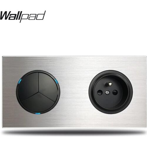 Wallpad Grey 3 Gang 1 Way 2 Way Light Switch French Electrical Outlet Wall Socket Silver Brushed Metal Panel Double Plate
