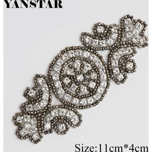 YANSTAR 10PCS Hand Beaded Rhinestones Appliques Sewing On Wedding Bridal Dress Belt Clear Crystal For Bridal Accessories YS970