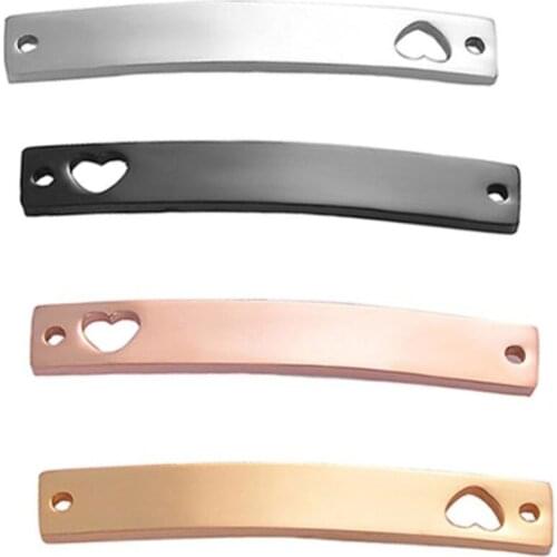 5pcs/lot High Polish Blank Bend Bar with Heart Stainless Steel Connectors For Women Men Jewelry DIY Making Bracelet Accessories