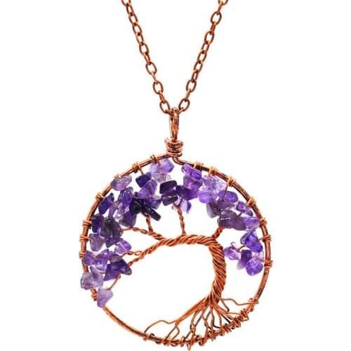 Quartz Natural Stone Tree of Life pendulum Pendant Necklace for Women Healing Crystal Necklaces Pendants Reiki Jewelry