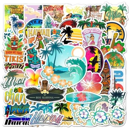 10/50pcs Summer Tropical Hawaii Surfing Waterproof Stickers Laptop Travel Luggage Skateboard Fridge Bike Helmet Kid Toy Sticker