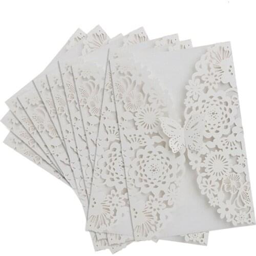 10pcs Vertical Laser Cut Butterfly Invitation Card Wedding Decoration Bridal Gift Birthday Kit Supplies