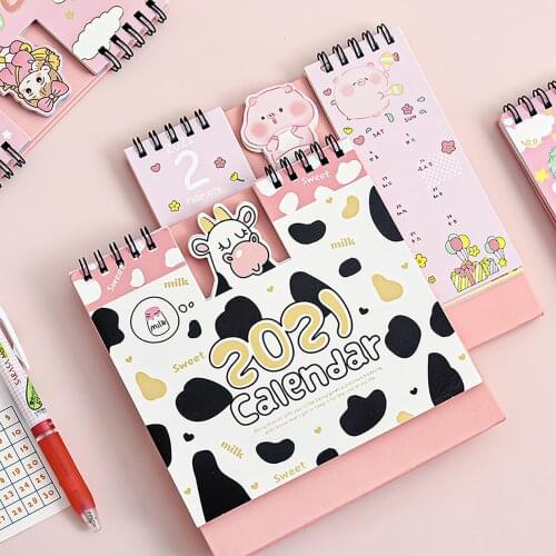 2021 Cute Cartoon Mini Annual Paper Calendar Daily Scheduler Desk Decor Planner