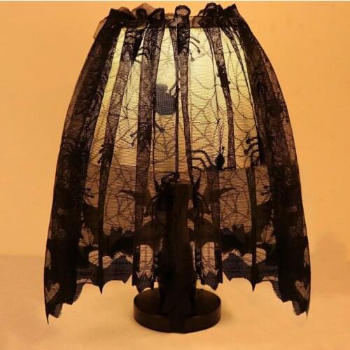 2021 Halloween Fashion Lampshade Scarf Spider Web Black Lace Ribbon Cover Party Decoration Tool for Bedroom Decoration
