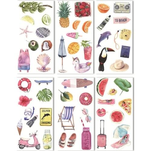 6 Sheets Tropical Fruit Washi Stickers Hawaiian Summer Paper Stickers For The Diary Adhesive Craft Decorative Album Stationery