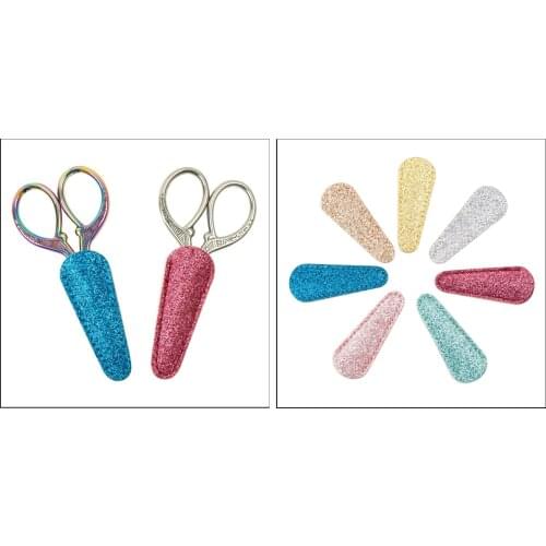 7 Pieces Embroidery Scissors Sheath Cover Leather Hairdressing Holster Eyebrow Trimming Beauty Tool Protection Cover