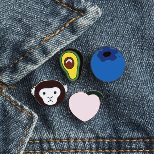 Cute Animal Fruit Brooches Monkey Peach Avocado Badge Funny Cartoon Enamel Pins Metal Jewelry Gift for Friend Denim Backpack Pin