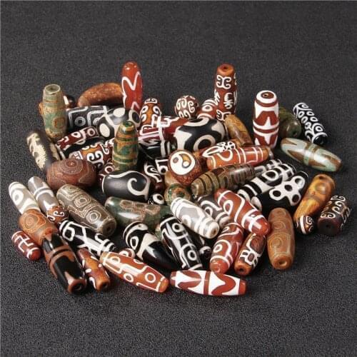 2pcs/lot Natural Tibetan Dzi Agates Stone Beads Vintage Jewelry Antique Green Black Agates Beads for DIY Charm Bracelet Necklace