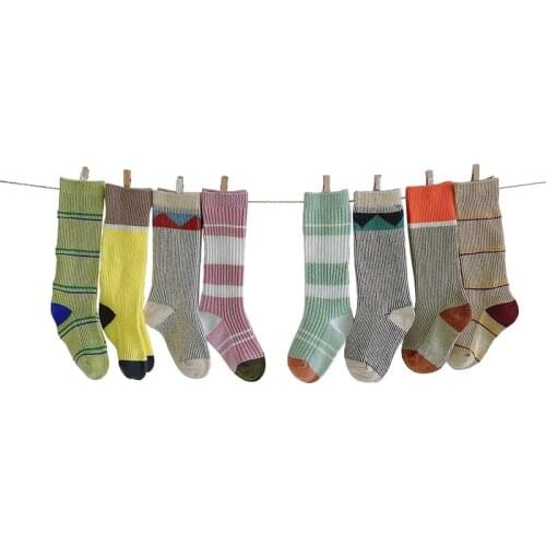 Kids Socks Baby Knee High Socks Cotton Strip Candy Color Children Toddler Double Needle Short Socks for Baby Boys Girls 1-7Year