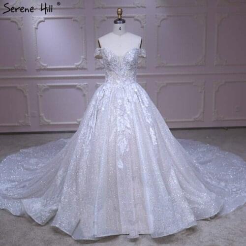 Dubai High-end Glitter Handmade Flowers Wedding Dress 2020 Off Shoulder Fashion Luxury Sexy Bridal Gown Real Picture Serene Hill