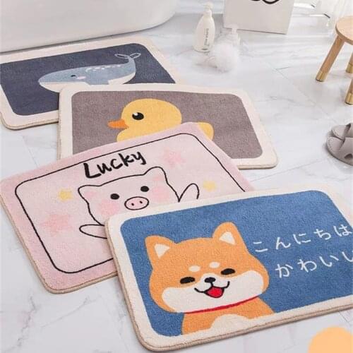 Cartoon Animal Dog Door Mat Akita and Kirky Non-slip Carpet Soft Mat Cute Home Bathroom Balcony Doorway Hallway Mat Absorbent