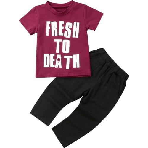 Citgeett Fashion Toddler Kids Baby Boys Short Sleeves Wine Red Tops T-shirt Black Pants Leggings Outfits Fashion Summer Clothes