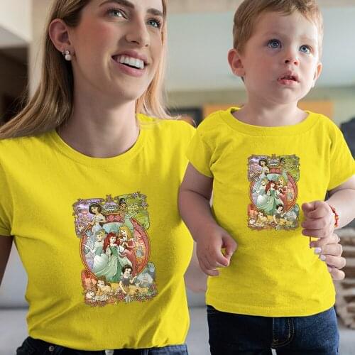 Disney Adult Unisex T-shirt Summer New Short Sleeve Comfortable Outdoor Kawaii Color Family Matching Clothes Kids T Shirts Trend