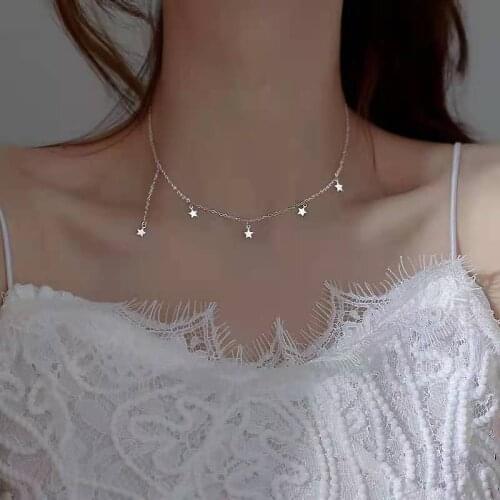 Elegant 925 sterling silver necklace Shiny Star Pendant Simple Dazzling Choker For Girls Valentines Day Gift Fine Jewelry NK049