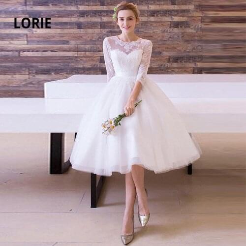 LORIE Knee-Length Short Wedding Dresses Lace Appliqued Soft Tulle Beach Boho white Bridal Gowns Back Lacing Party Dress