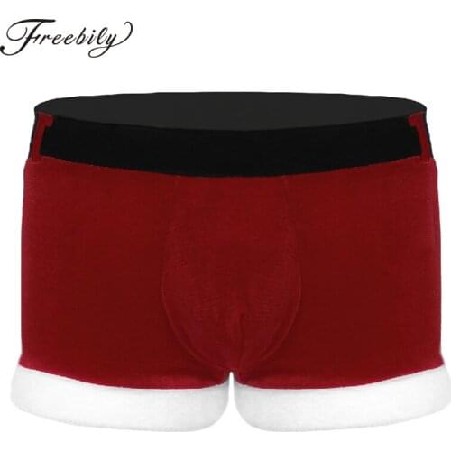 Red Mens Soft Velvet Santa Christmas Holiday Fancy Cosplay Costume Boxer Shorts Underwear Panties