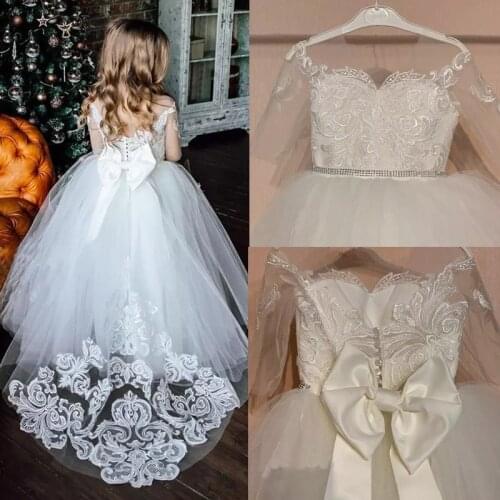 Crystal Sash Flowers Girls Dresses Lace For Wedding Evening Party Embroidery Princess Girl Ball Gown Christmas Eve Kids Skirts