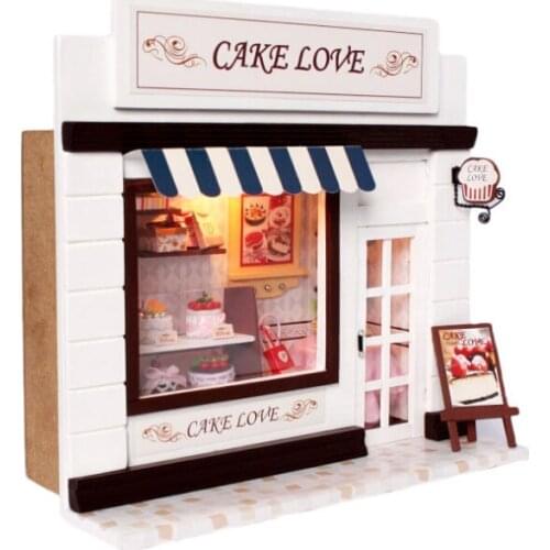 Doll House Miniature Model Building Kits 3D Handmade Wooden Dollhouse Birstday Gift European Stores-Cake Love