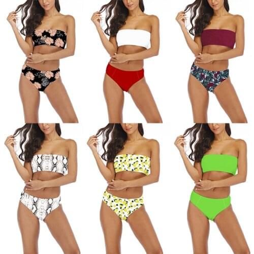Leopard Bandeau High Waist Bikini 2021 Female Swimsuit Women Swimwear Two-piece Bikini set Strapless Bather Bathing Suit Swim