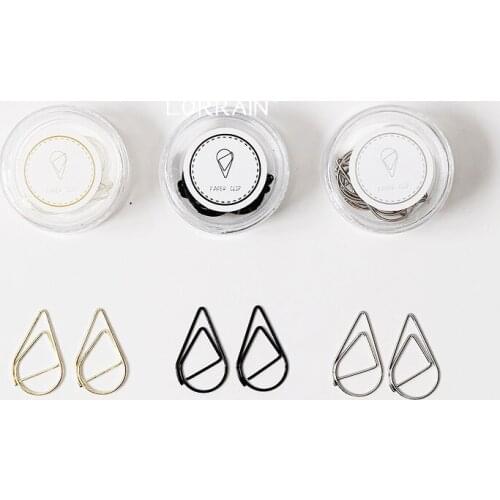 Water drop metal color clip paper clip bookmark office tools packaging box office accessories gold silver black cute paper clips